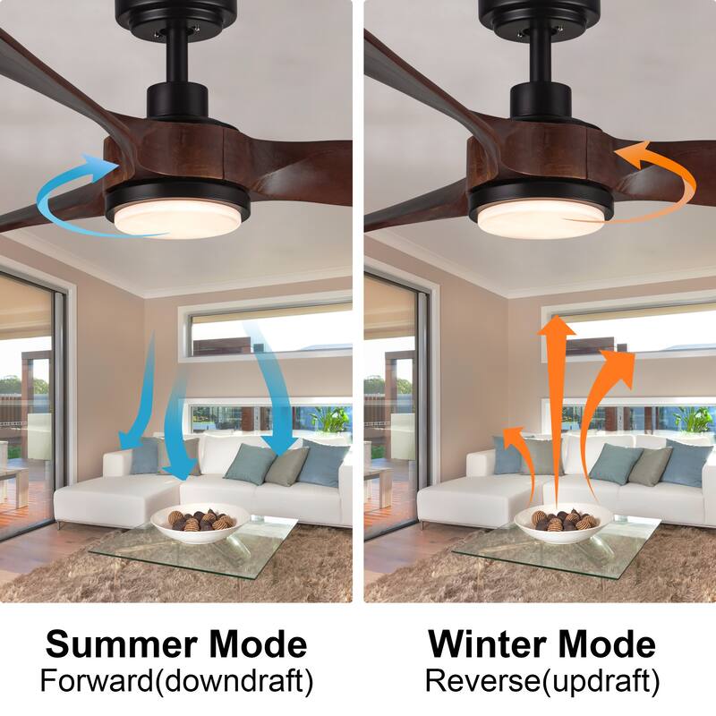52In. Farmhouse Indoor Flush Mount Low Profile Ceiling Fan with Solid Wood Blades - 52 INCHES