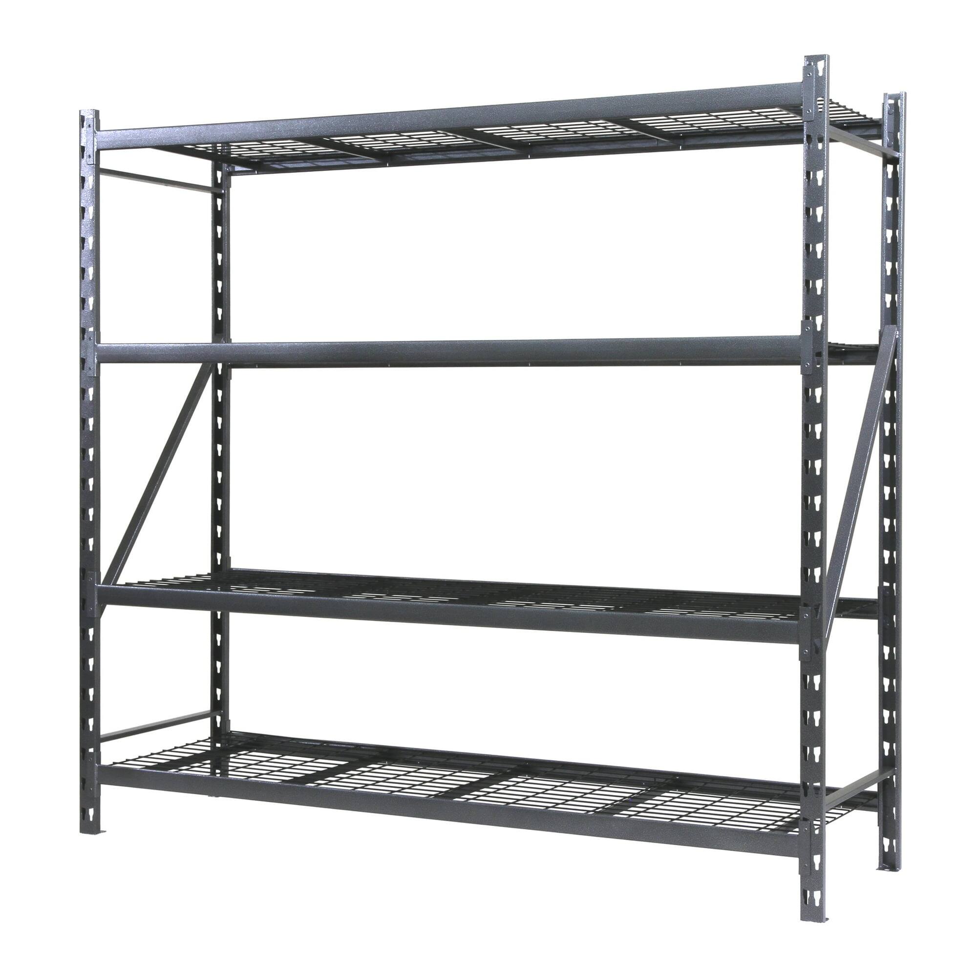 Heavy Duty 4Shelf Metal Rack with Wire Decking in Textured Gray Bed