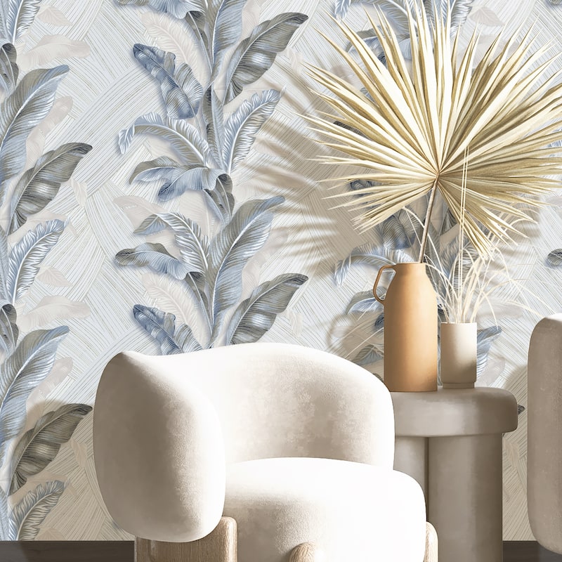 Galerie Wallcoverings Stratum Collection Palma Leaf Vinyl on Non-woven Metallic Wallpaper Roll Double Width