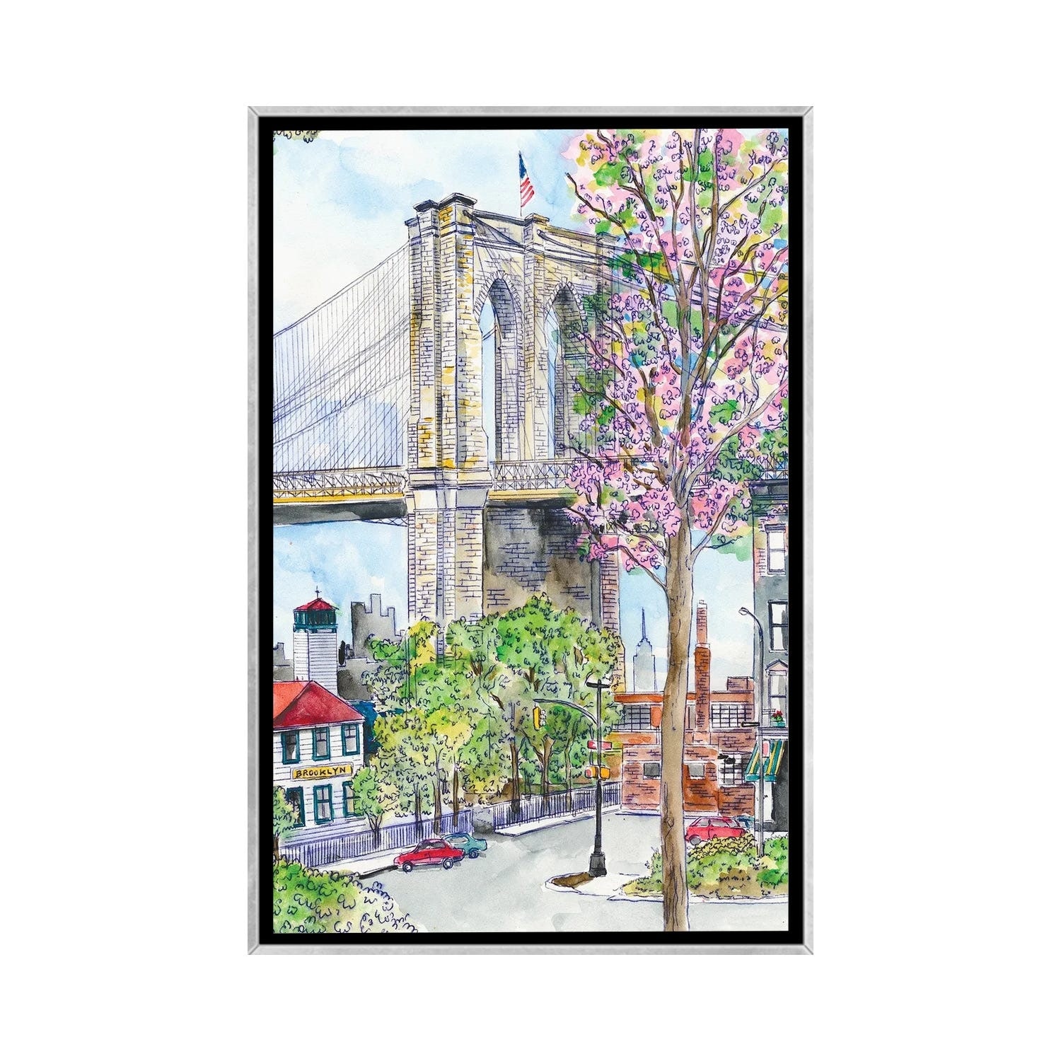 iCanvas "Brooklyn Bridge Spring" by Michael Storrings Framed