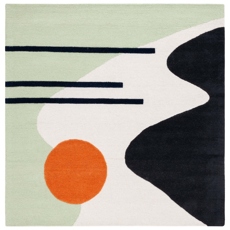SAFAVIEH Handmade Rodeo Drive Mya Mid-Century Modern Wool Rug - 6' Square - Green/Black