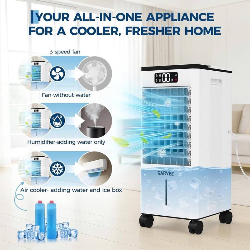 1.84Gal Portable Cooling Fan, Evaporative Air Cooler with Touch Screen, Remote for Bedroom, Home, Office