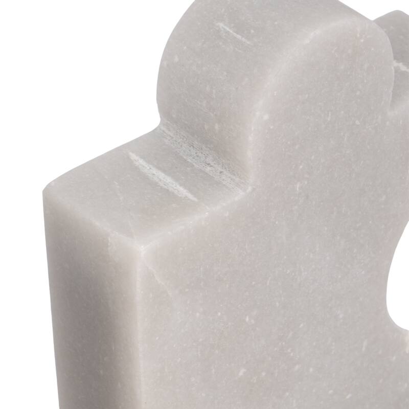 Modern Marble Puzzle Piece Bookends for Home Decor - 7", White - 7.0"