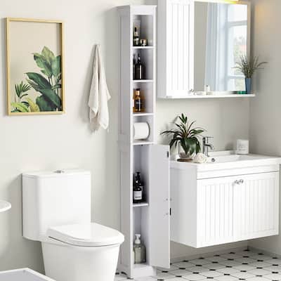 VECELO 70.86 inch Bathroom Floor Cabinet with 1 Door & 4 Shelves Floor Cabinet, Freestanding Bathroom Cabinet