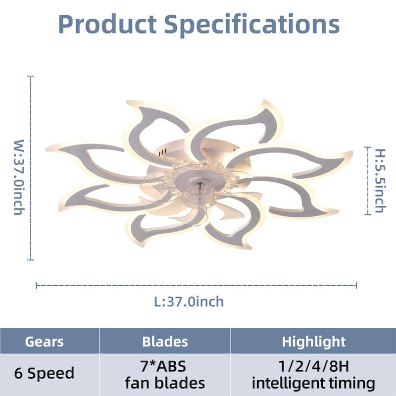 37" Ceiling Fan with Lights, Remote Control 3 Color Temperatures