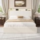 preview thumbnail 12 of 16, Boucle Bed Frame with Storage Headboard, Upholstered Platform Low Profile Bed Frame with 4 Storage Drawers