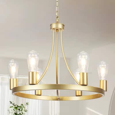 6-Light Farmhouse Candlestick Circle Hanging Chandelier Lighting for Kitchen Island
