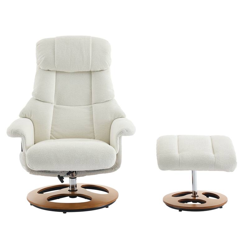 Recliner Chair with Ottoman, 360° Swivel Lounge Chair with Footstool, Chenille Fabric, Seat Heating & 140° Adjustable Backrest