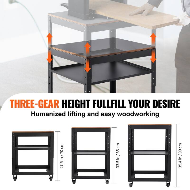 Planer Stand, 100 lbs / 45 kg heavy loads, Three-Gear Height Adjustable Thickness Planer Table,with 4 Stable Casters