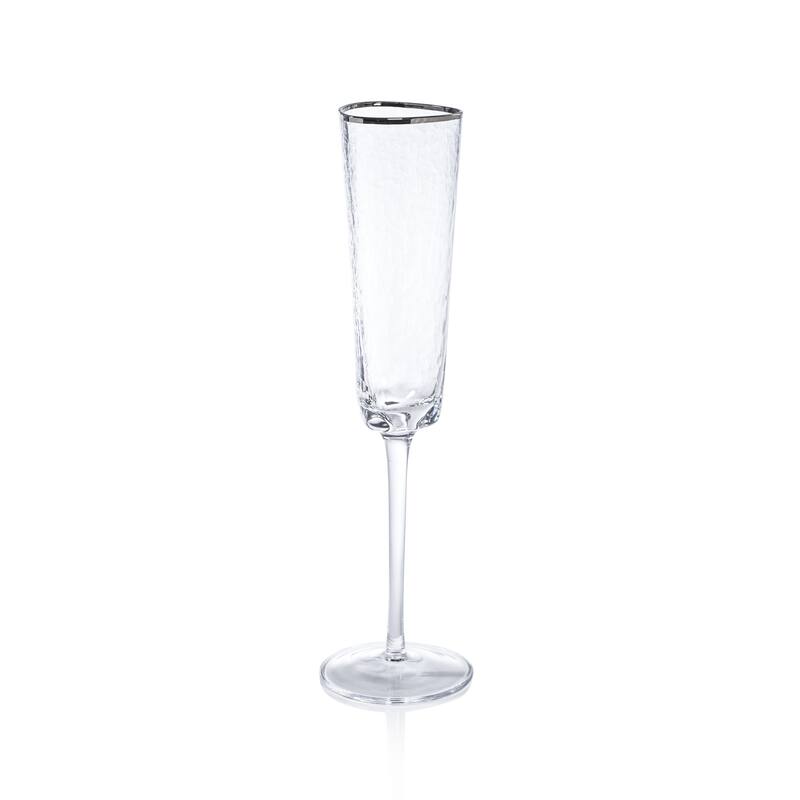 Kampari Triangular Champagne Flutes with Platinum Rim, Set of 4