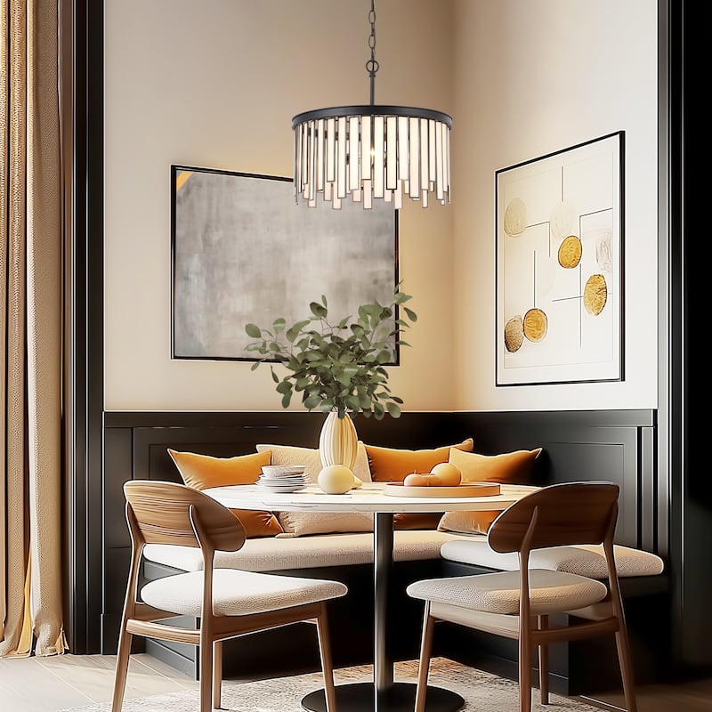 Tifany Modern 3-Light Drum Black Chandelier Glass Foyer Island Light for Dining Room - D16"* H15" - D16"* H15"