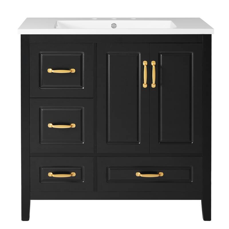 36 Inch Bathroom Vanity With Sink, One Cabinet With Soft-Closing Doors, 4 Soft-Closing Drawers, Metal Handles