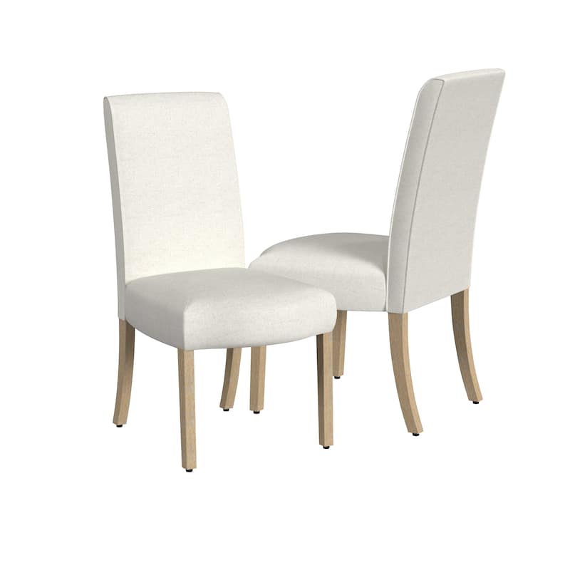 Jay Dining Chair Set of 2, Scalloped Details, Cream White Woven Fabric