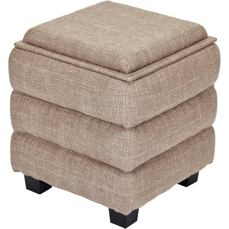 Modern Cube Ottoman with Tray Top and Hidden Storage Linen Seat - Brown