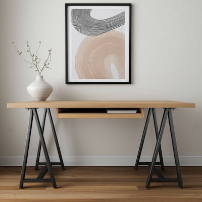HomeRoots 60" Natural and Black Solid Wood and Metal Trestle Executive Desk