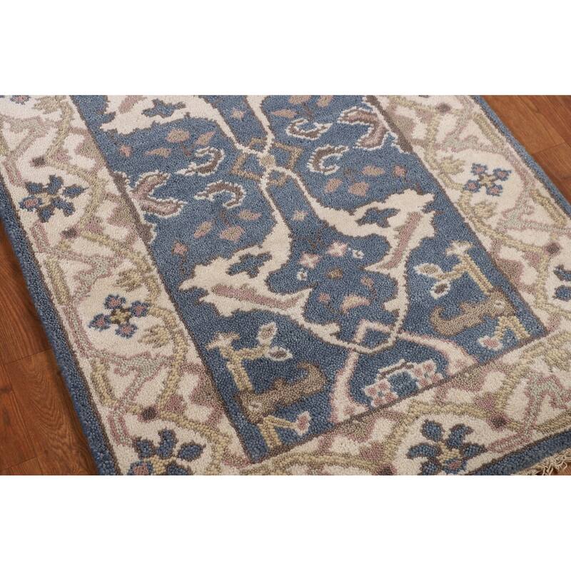 Blue & Ivory Oushak Oriental Runner Rug Handmade Wool Carpet - 2'9"x 7'9"