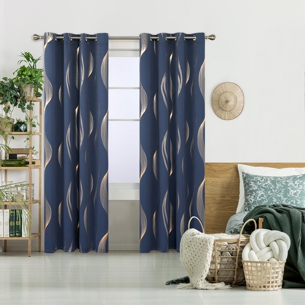 Deconovo Gold Wave 52 Width Curtain (2 Panel) - On Sale - Bed Bath