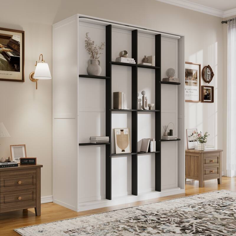 Rotating Queen Murphy Bed with Hidden Storage, Space-Saving Wall Bed for Home Office