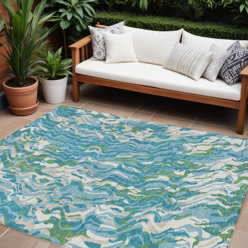 HomeRoots Abstract Transitional Rectangle Outdoor Rug - 10' X 14'