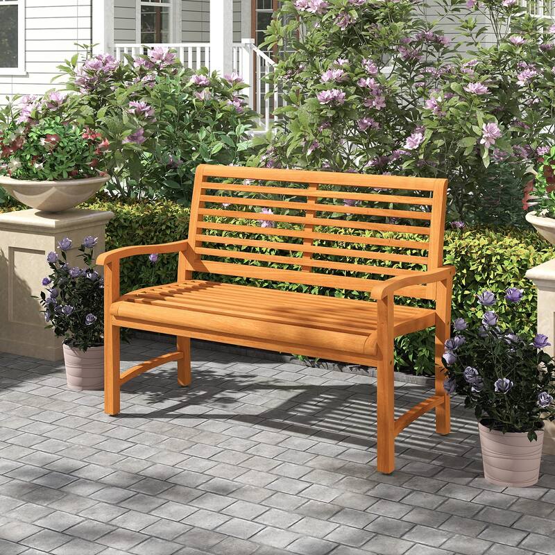 Gymax Teak Wood Outdoor Garden Bench w/800 lbs Capacity Slatted