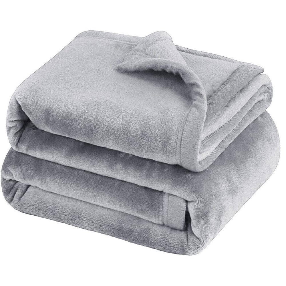 Queen Size Reversible Faux Fur Fleece Bed Blanket Silver