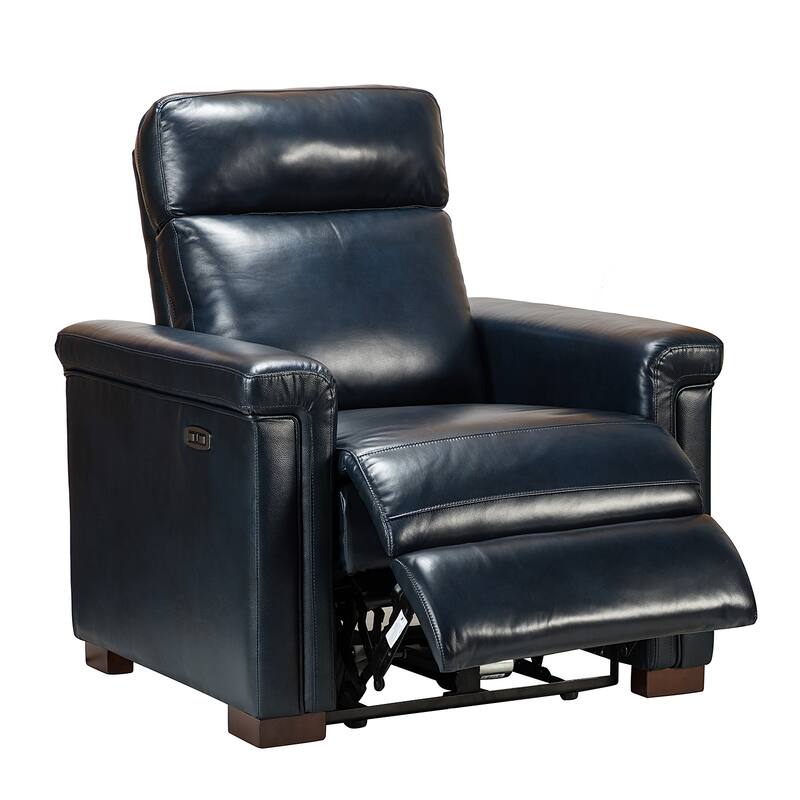 Alicia 34.65" Wide Contemporary Classic Genuine Leather Power Recliner With USB Port