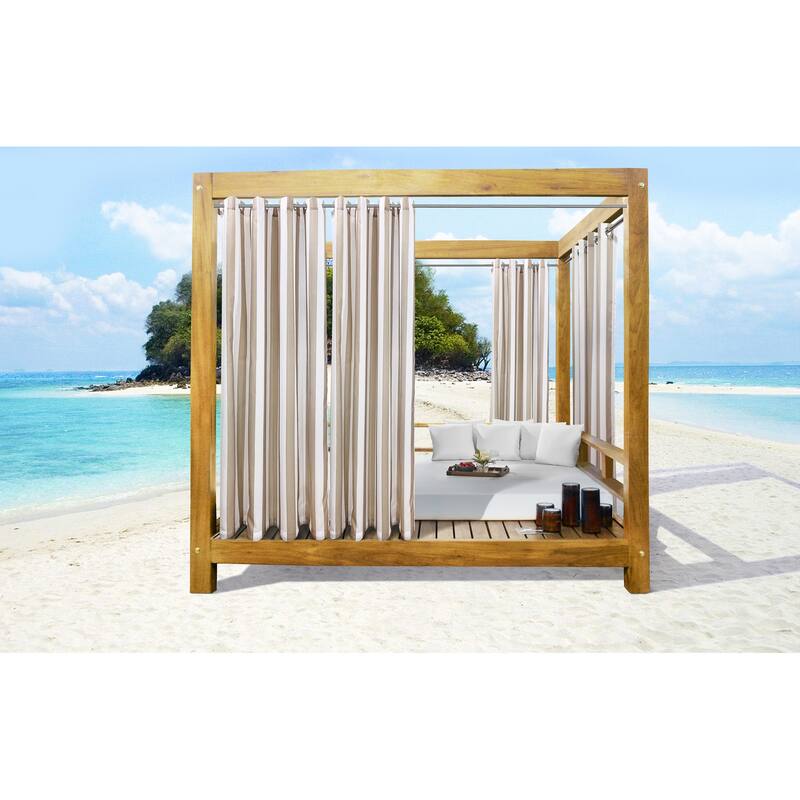 Seascapes Stripe Indoor/Outdoor Grommet Curtain Panel - Pair - 50" x 96" - Linen