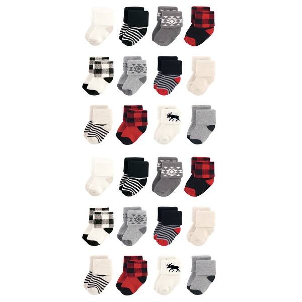 slide 1 of 1, Hudson Baby Cotton Rich Baby Terry Socks 24-Pack, Buffalo Plaid Moose 0-6 Months - Buffalo Plaid Moose