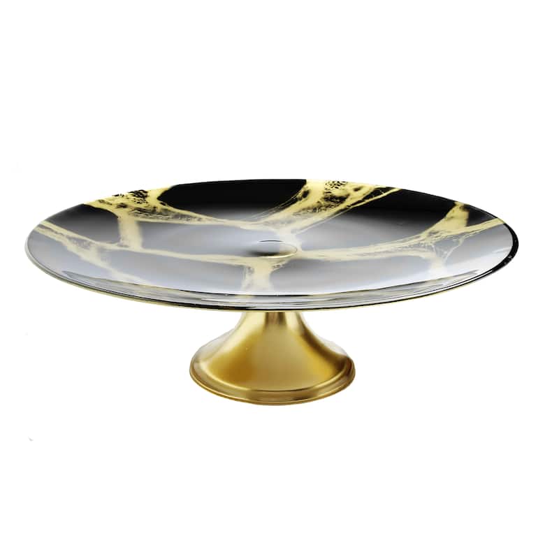 Alice Pazkus Black And Gold Marbleized Footed Cake Stand