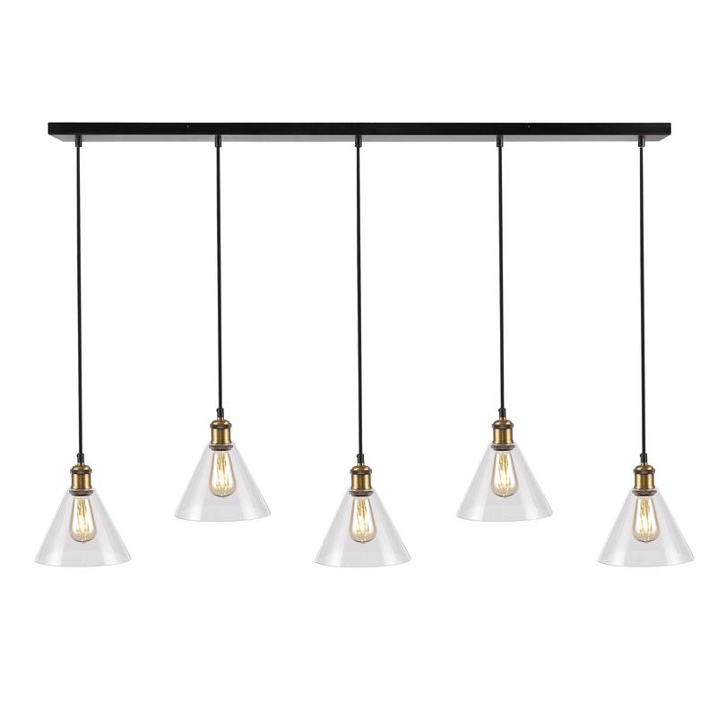 SAFAVIEH Lighting Noeleen Pendant - 56.5" x 11.5" x 81" - Black/Brass Gold - 57Wx12Dx81H