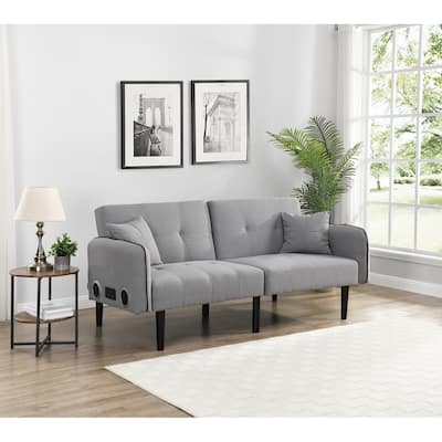 Multifunctional Gray Linen Folding Sofa Bed with Wireless Stereo
