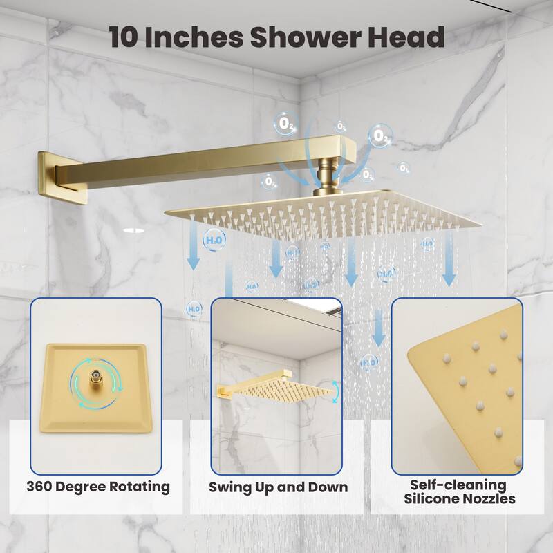 10 Inch Square Bathroom Shower System Set, 2-Function Shower Faucet