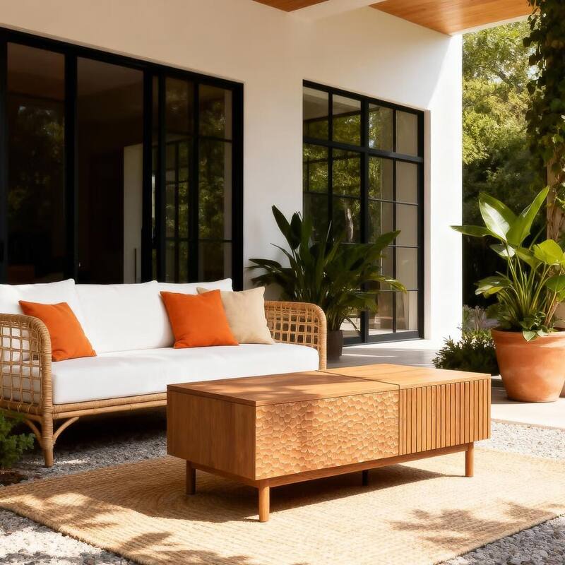 51.1" Satin Walnut Coffee Table with Storage Drawers for Living Room & Home Office - 51.1"Wx27.5"Dx18.9"H