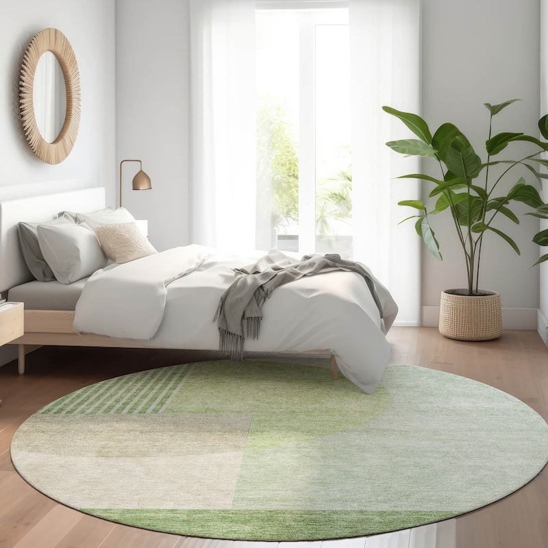 Machine Washable Indoor/ Outdoor Chantille Contemporary Modern Rug - Olive - 8' x 8'