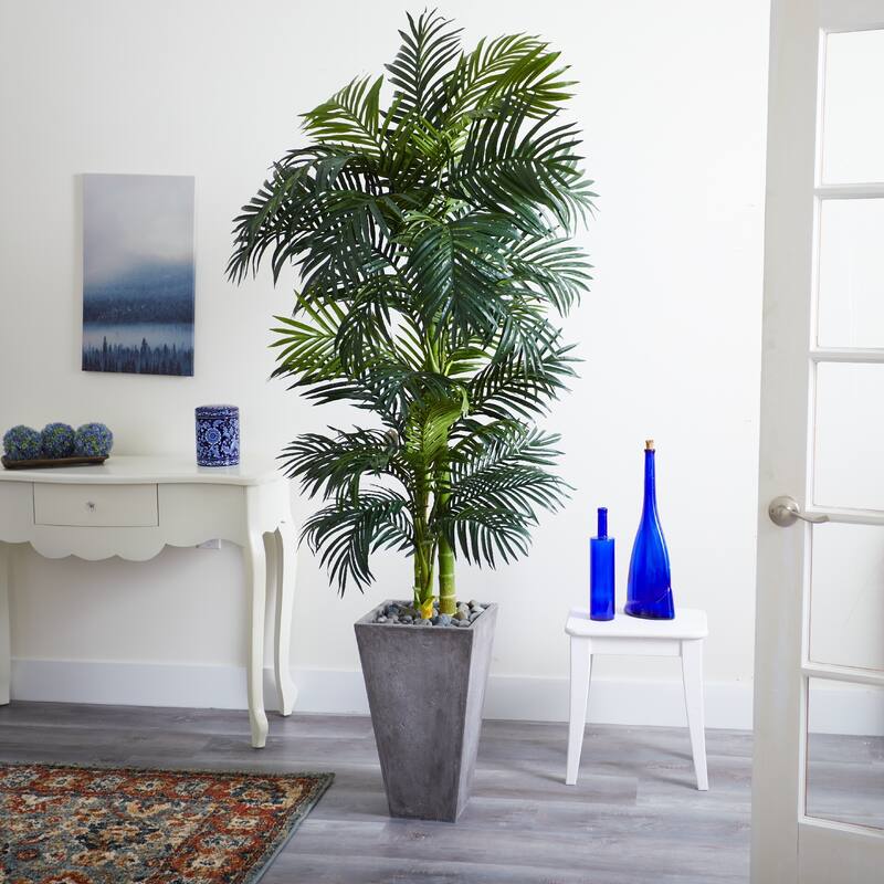 7' Golden Cane Artificial Palm Tree in Planter
