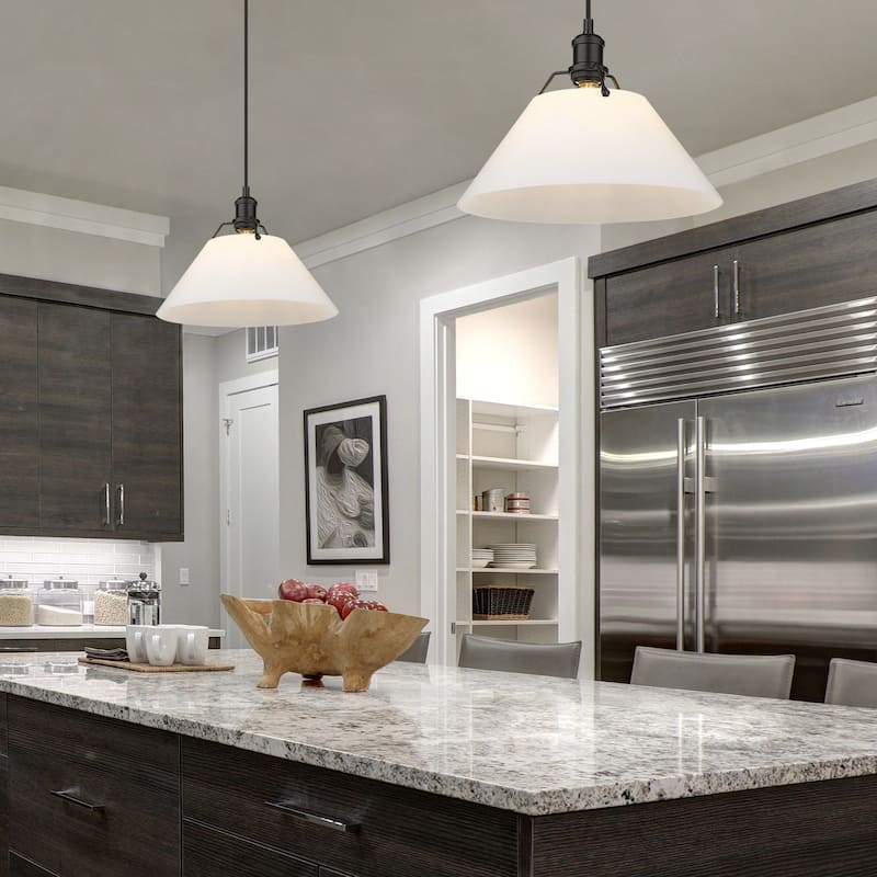 Yep by Golden Lighting Orwell 1-light 14in Pendant in Matte Black and Clear Glass