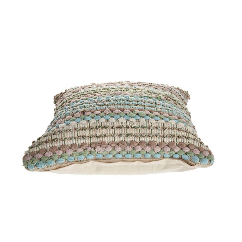 HomeRoots Set of Two 18" Beige Blue and Green Striped Cotton Blend Throw Pillows