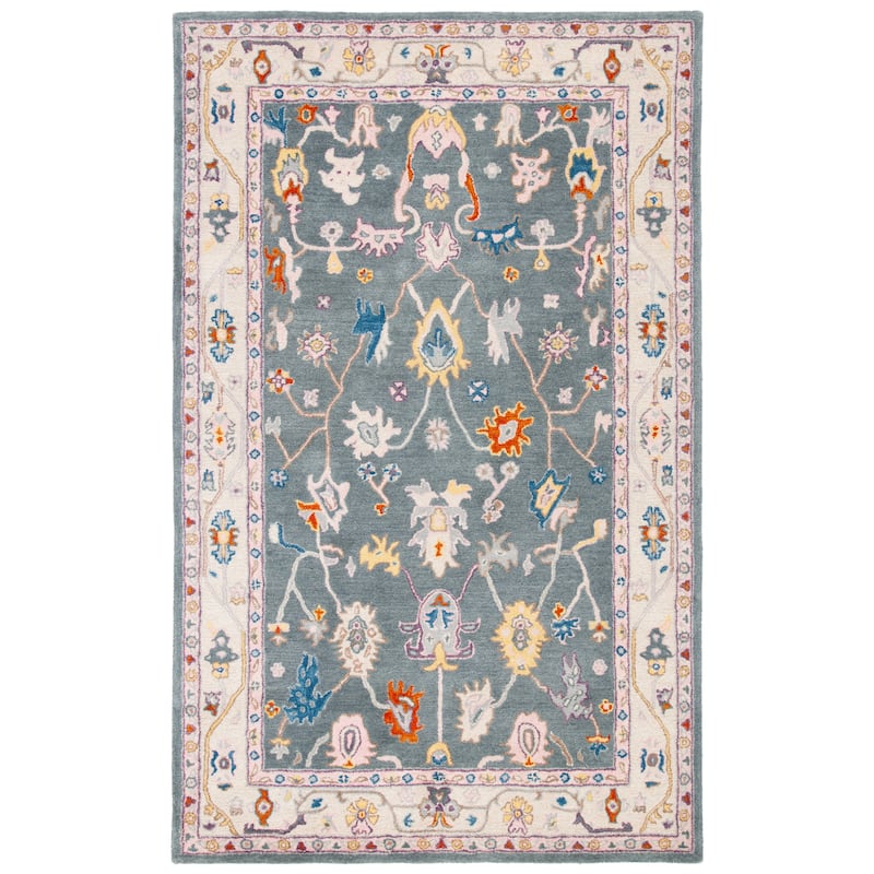 SAFAVIEH Handmade Anatolia Elsy Wool Rug - 6' Square - Dark Grey/Ivory