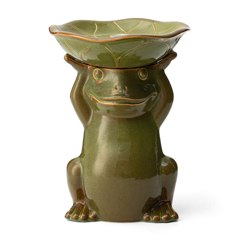 Glitzhome 21"H LED Frog & Lotus Birdbath Ceramic Outdoor Floor Water Fountain