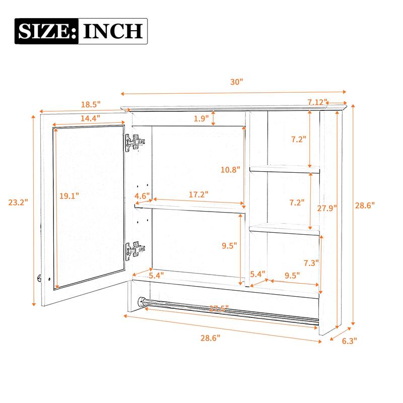 30 inch Wall-Mount 2-in-1 Mirror Cabinet with Adjustable Shelf, Soft-Closing Hinges, High-Quality MDF