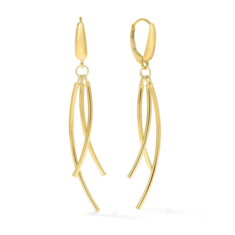 Clover 14K Gold Diamond-Cut Curved Drop Earrings - Yellow Gold or Two-Tone - Yellow