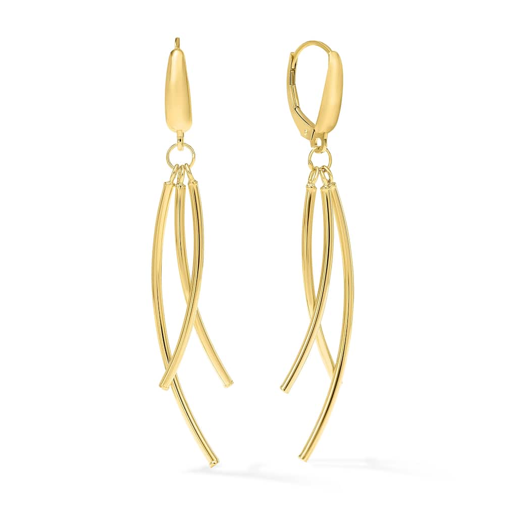 Clover 14K Gold Diamond-Cut Curved Drop Earrings - Yellow Gold or Two-Tone
