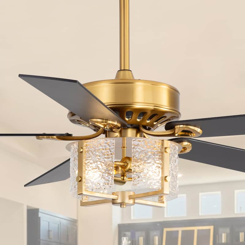 52" Reversible 5-Blade Caged Ceiling Fan with Light and Remote - Electroplated Gold