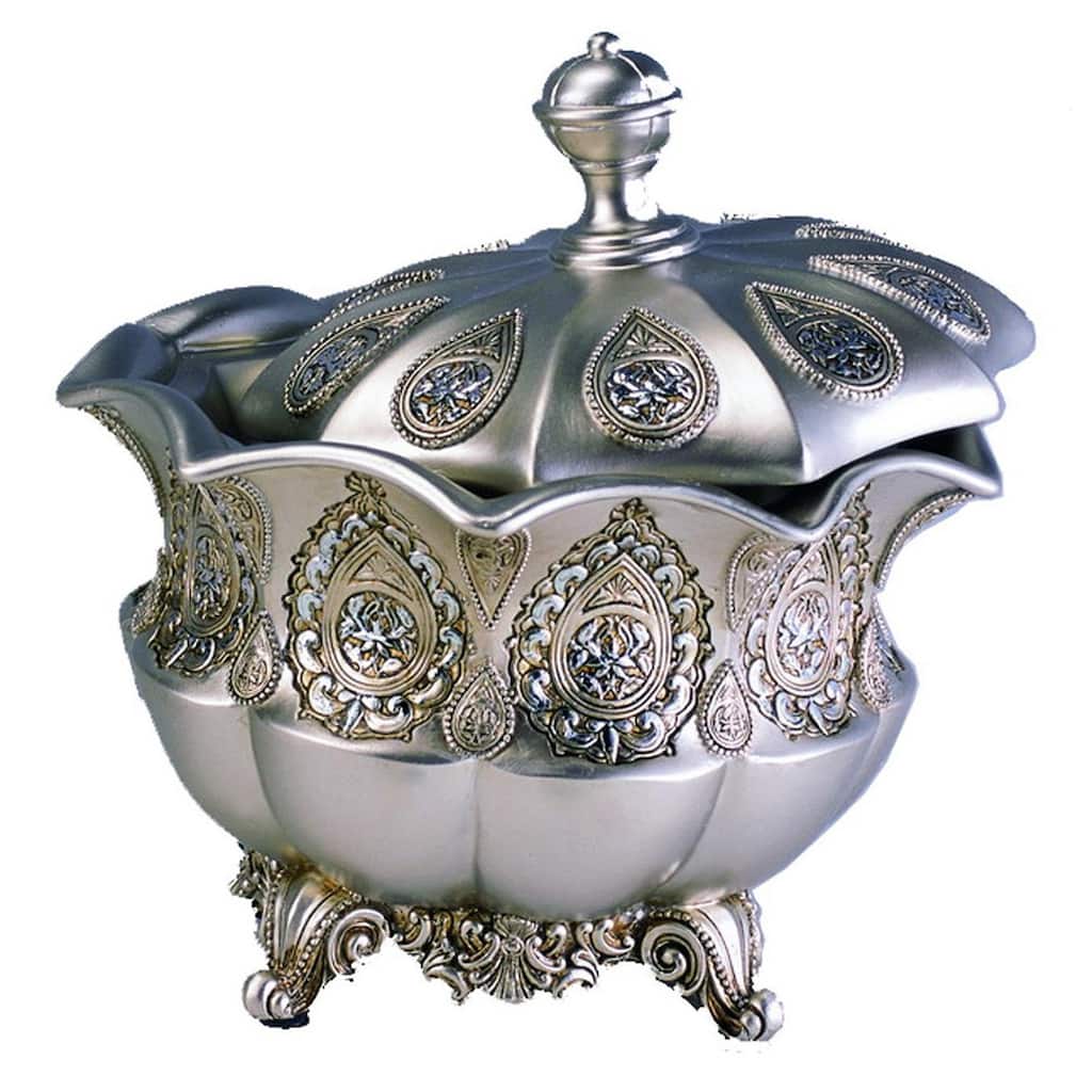 8" Tall Polyresin Decorative Jewelry Box, Silver Royal design