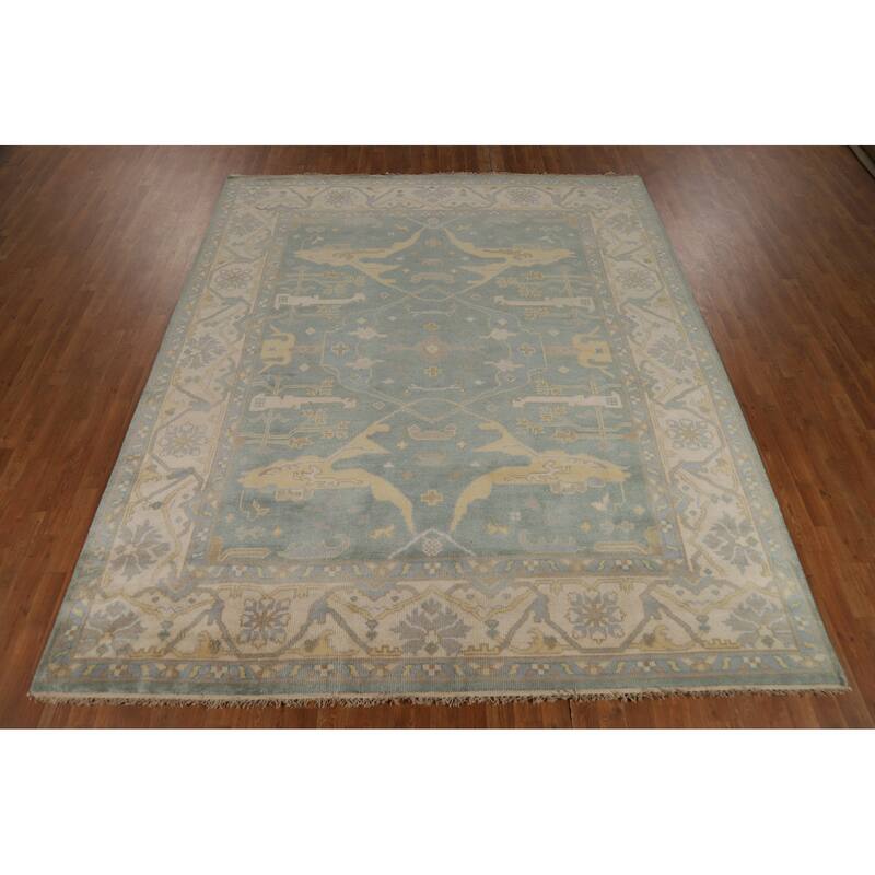 Blue Oushak Indian Area Rug Handmade Wool Carpet - 8'4"x 9'9"