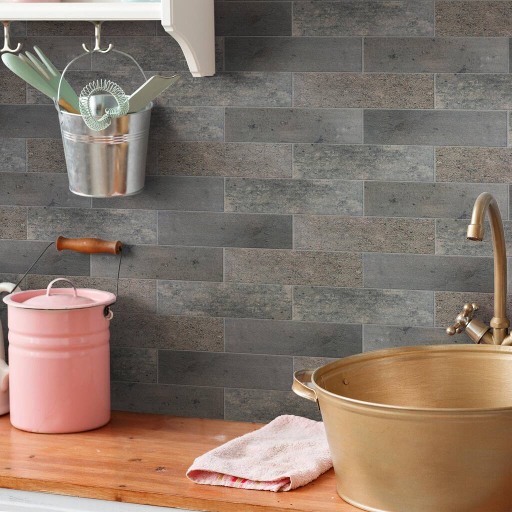 Merola Tile Capri Brick Nero 3" x 10" Porcelain Floor and Wall Tile