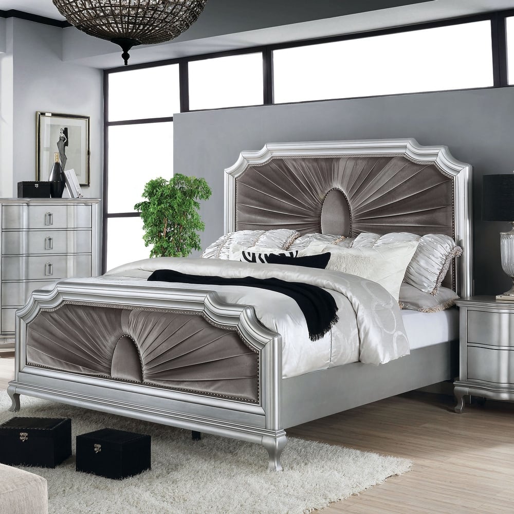 Furniture of America Maza Glam Silver Solid Wood Panel Bed