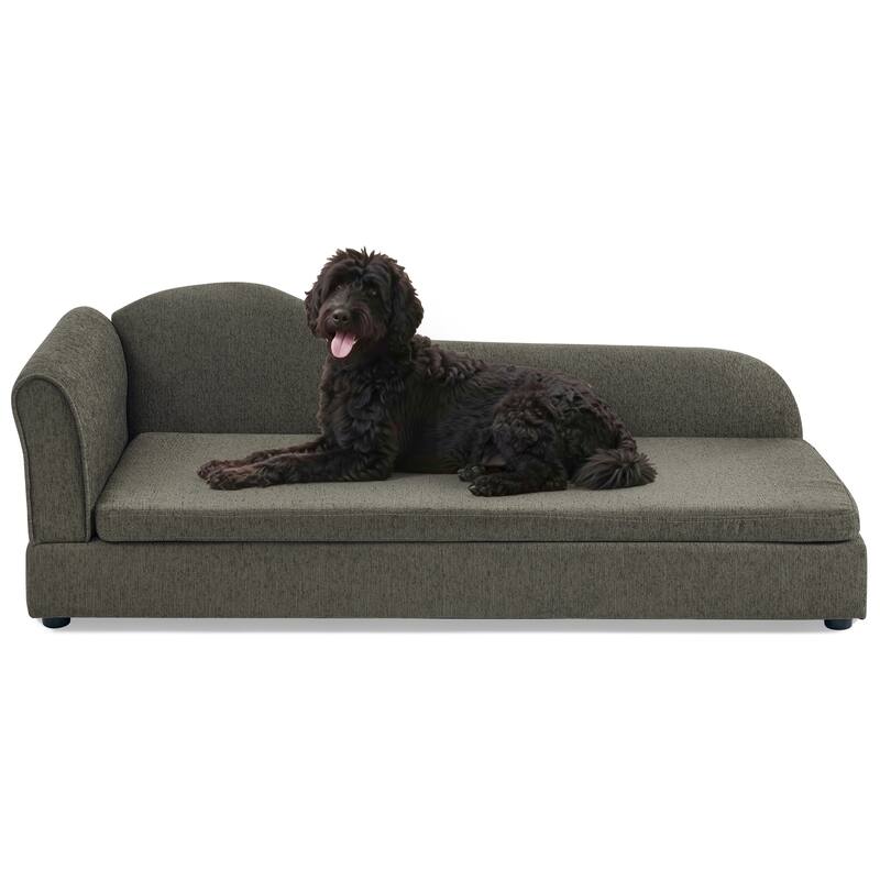 Oversized Pet Sofa, Elegant Modern Linen Fabric Elevated Dog Sofa Bed, Oversized Rectangular Pet Bed with Backrest & Armrest