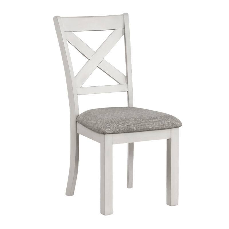 Rustic White Oak Farmhouse 2pcs Dining Chairs Cross Back Wooden Cushion Seat Kitchen Dining Room Furniture