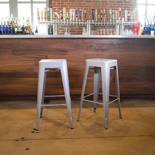 Shop Offex Silver 24 Metal Bar Stool With Powder Coated Paint
